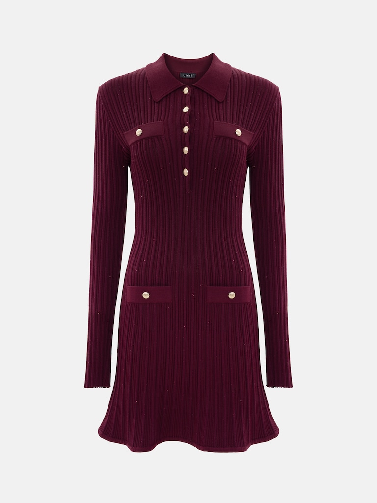 Mini robe en maille à paillettes avec accessoires dorés