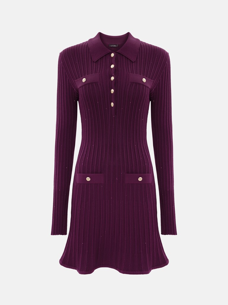 Mini jersey dress with sequins and golden fittings