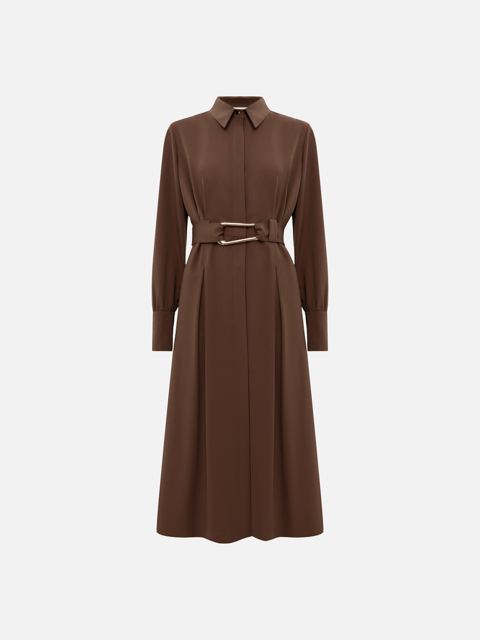 Midi dress with waist pleats and wide belt