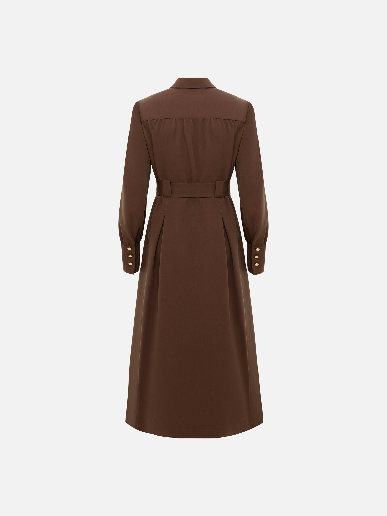 Midi dress with waist pleats and wide belt