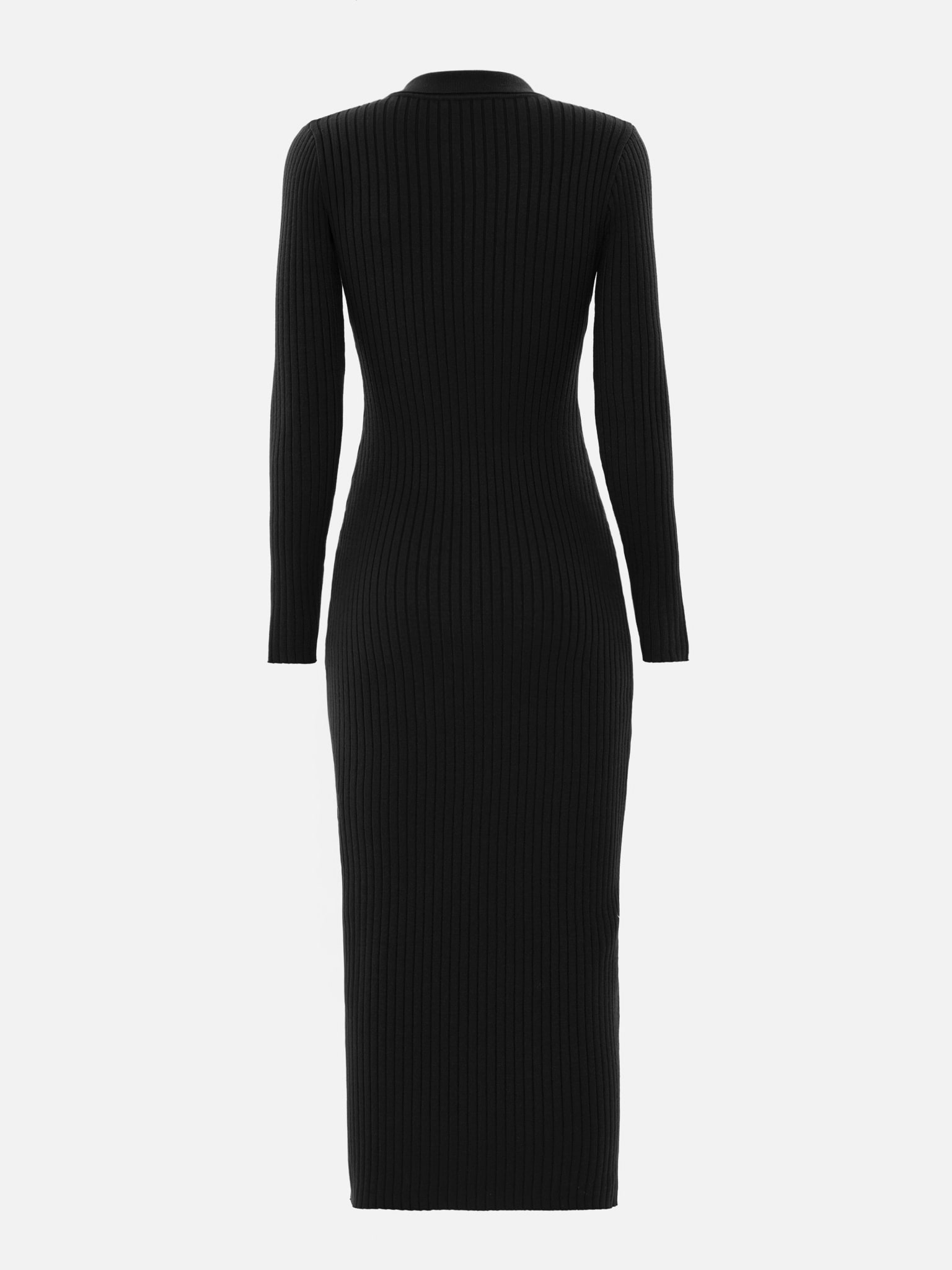 Ribbed knitted maxi dress with triangular collar