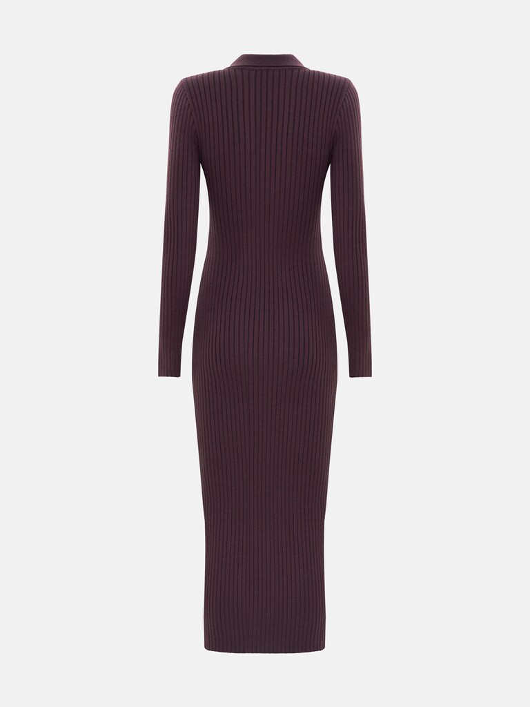 Ribbed knitted maxi dress with triangular collar