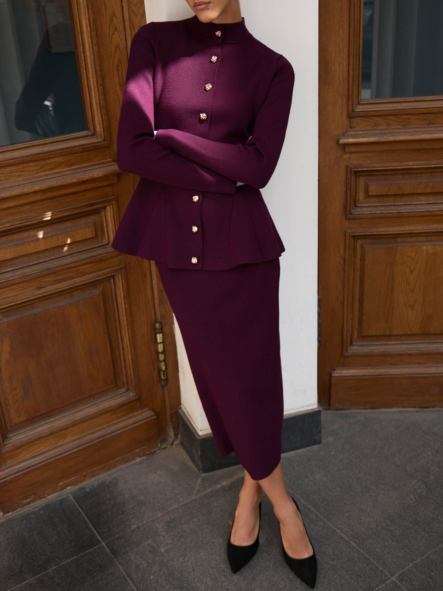 Midi jersey pencil skirt