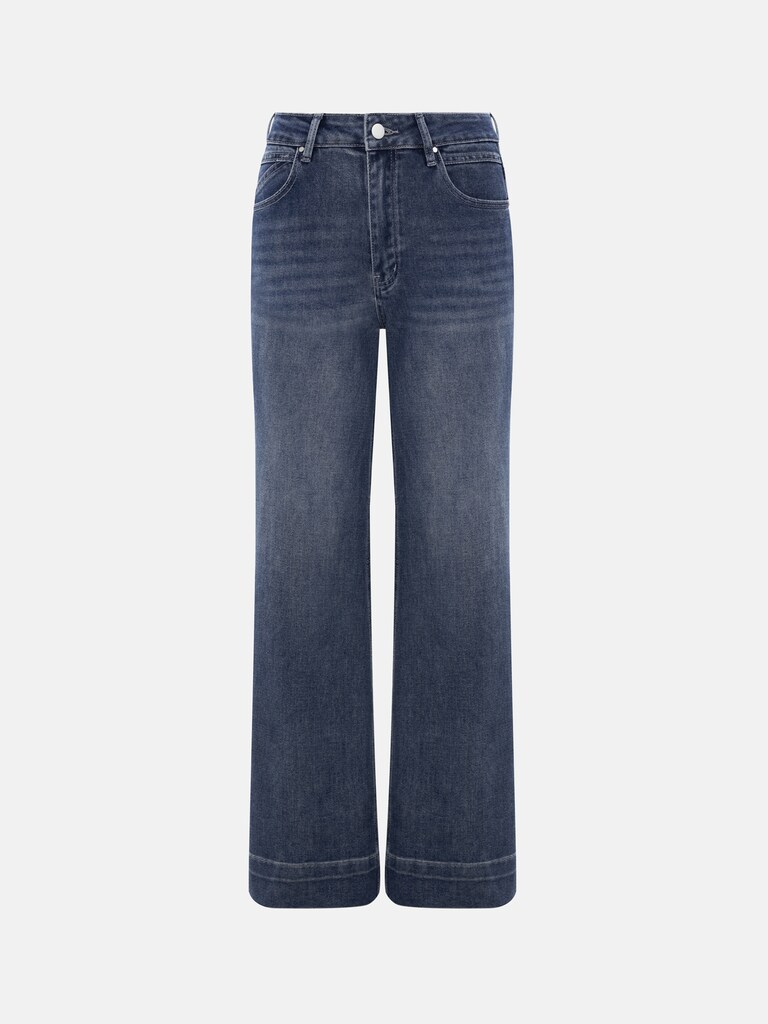Flared denim jeans with scuffs