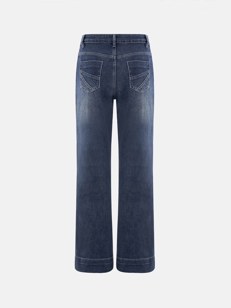 Flared denim jeans with scuffs