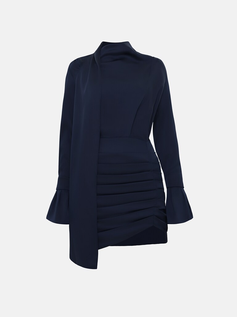 Flowing mini dress with a decorative scarf