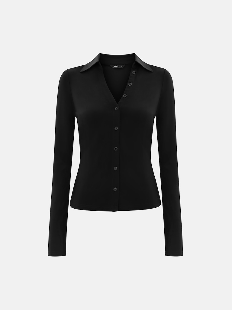 Taillierte Bluse mit dreieckigem Kragen