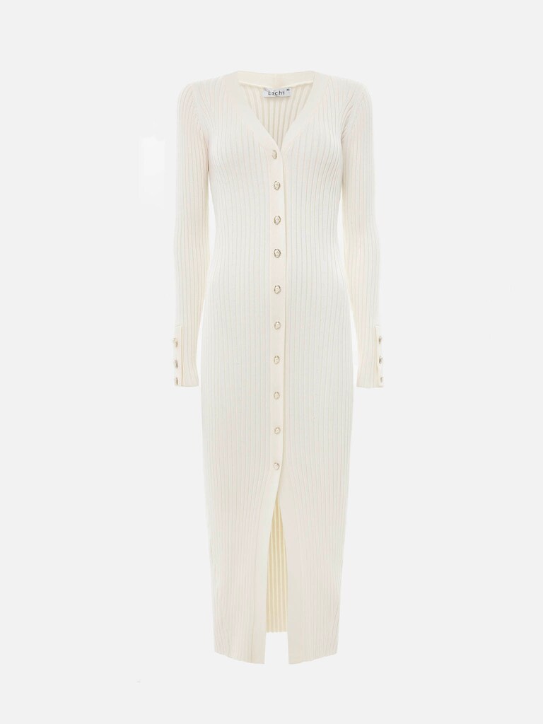 Viscose midi dress with golden buttons