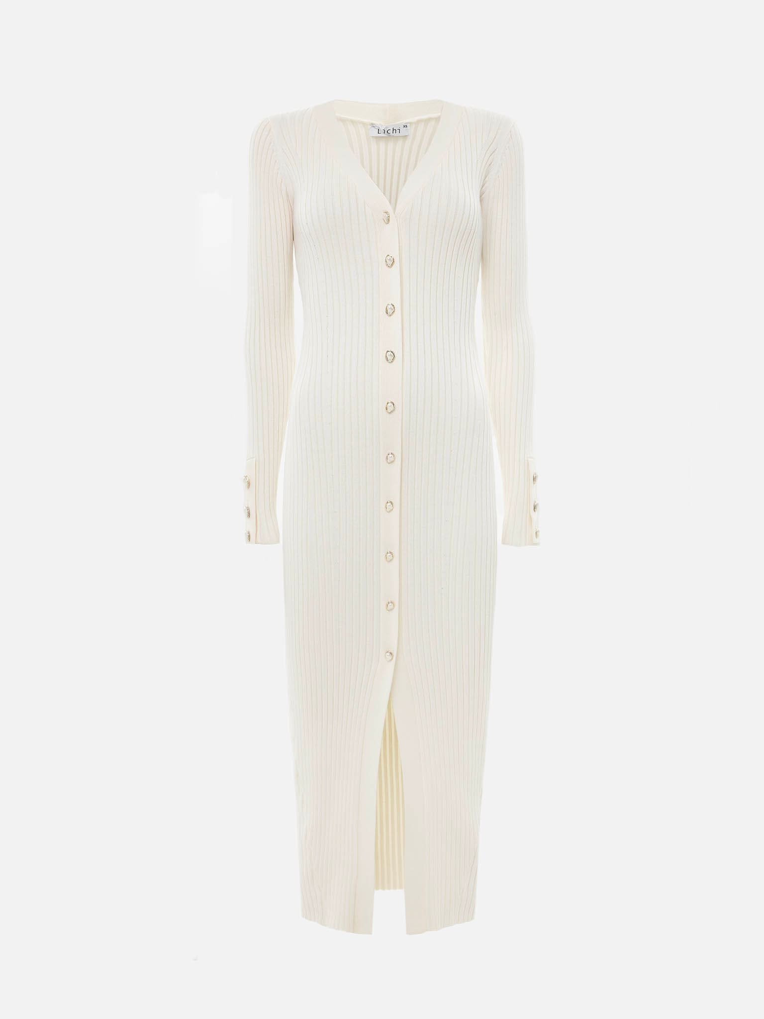 Viscose midi dress with golden buttons