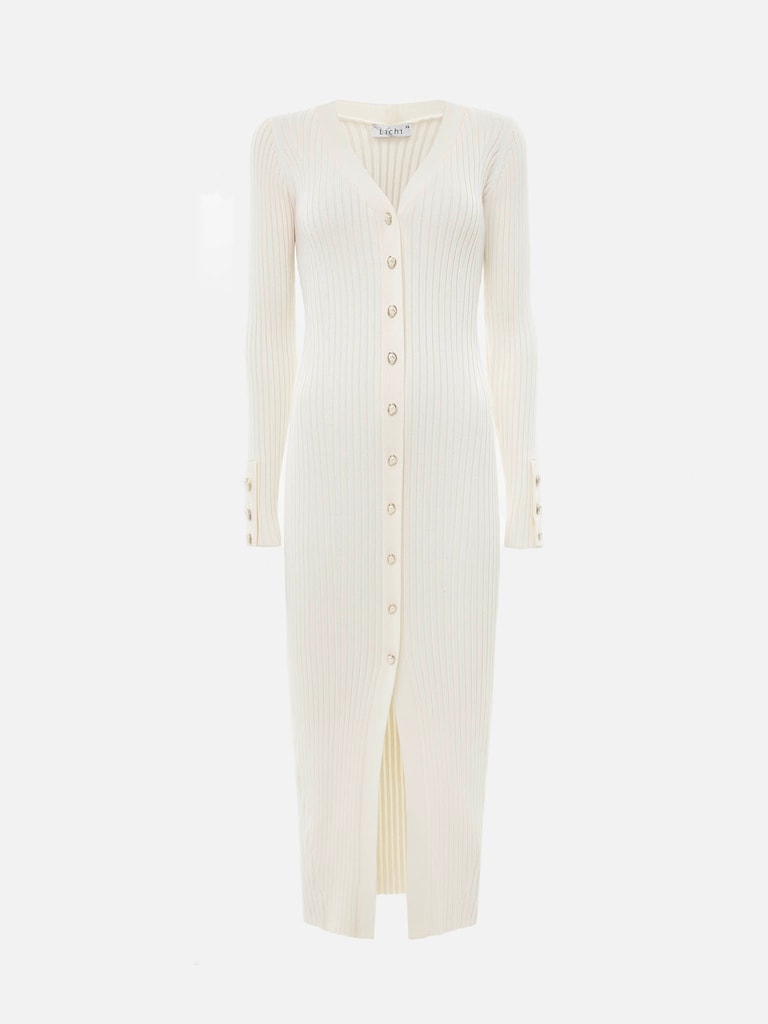 Robe midi en viscose à boutons dorés