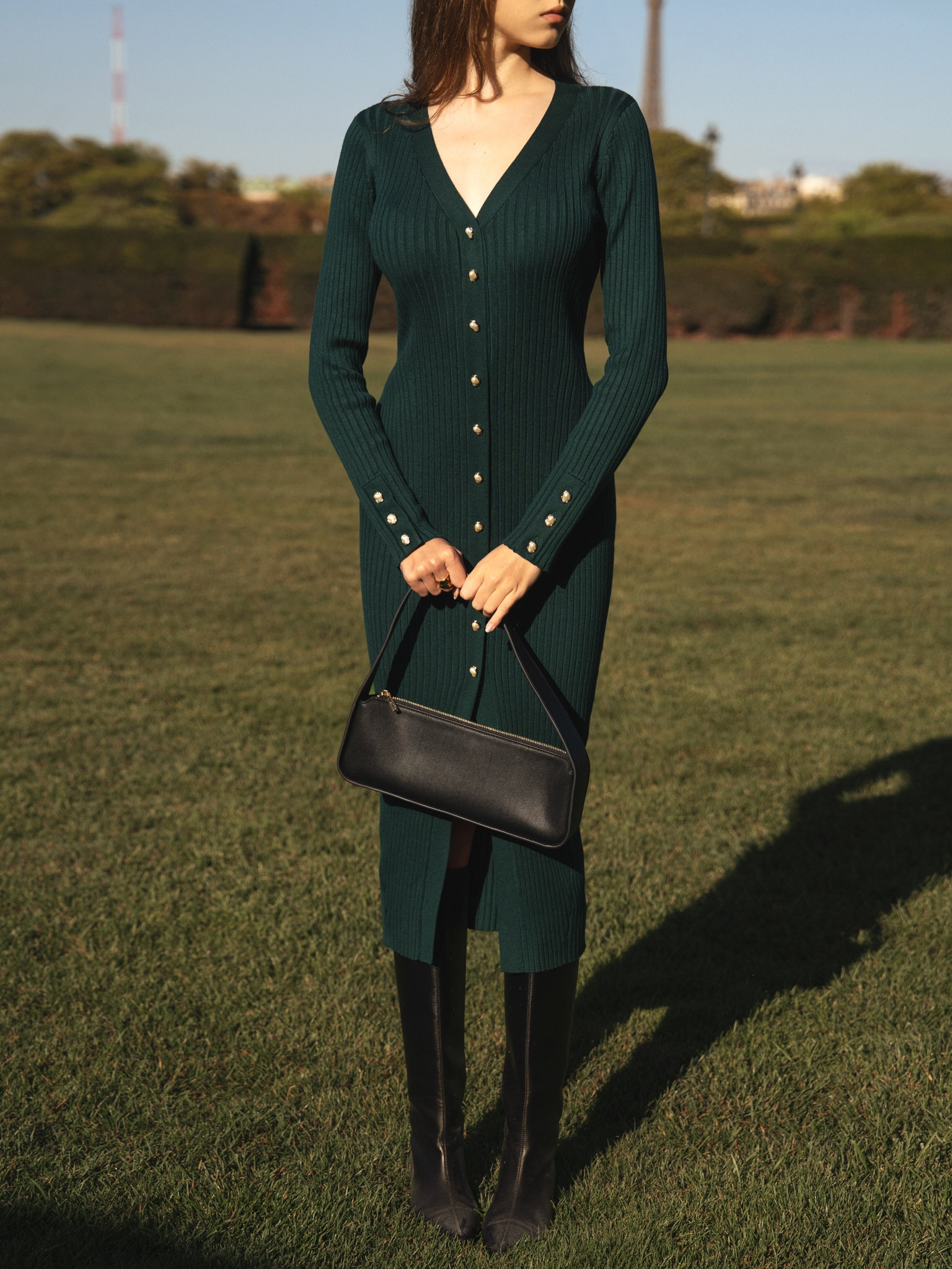 Viscose midi dress with golden buttons