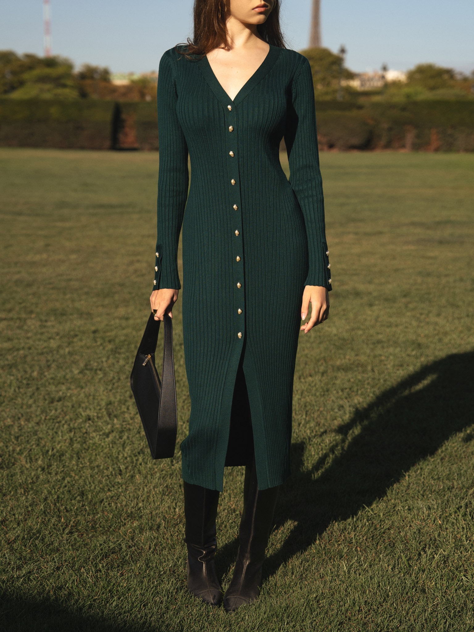 Viscose midi dress with golden buttons