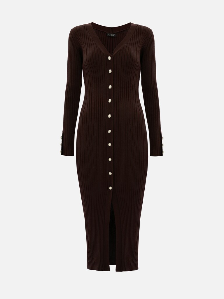 Viscose midi dress with golden buttons