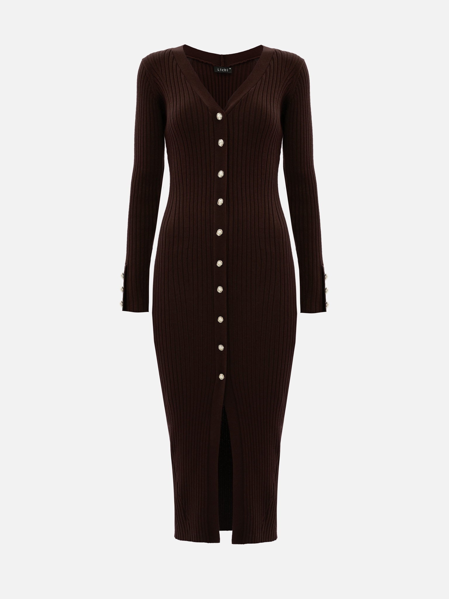 Viscose midi dress with golden buttons