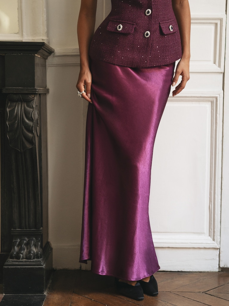 Floor length satin maxi skirt