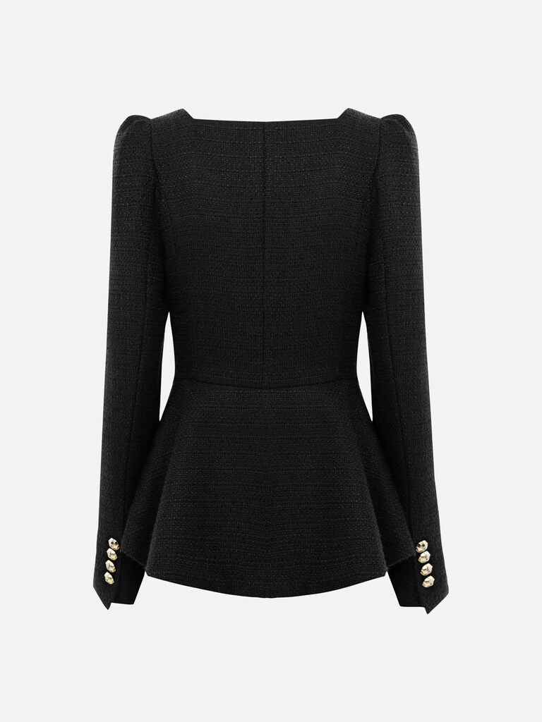 Tweed jacket with square neckline and golden buttons