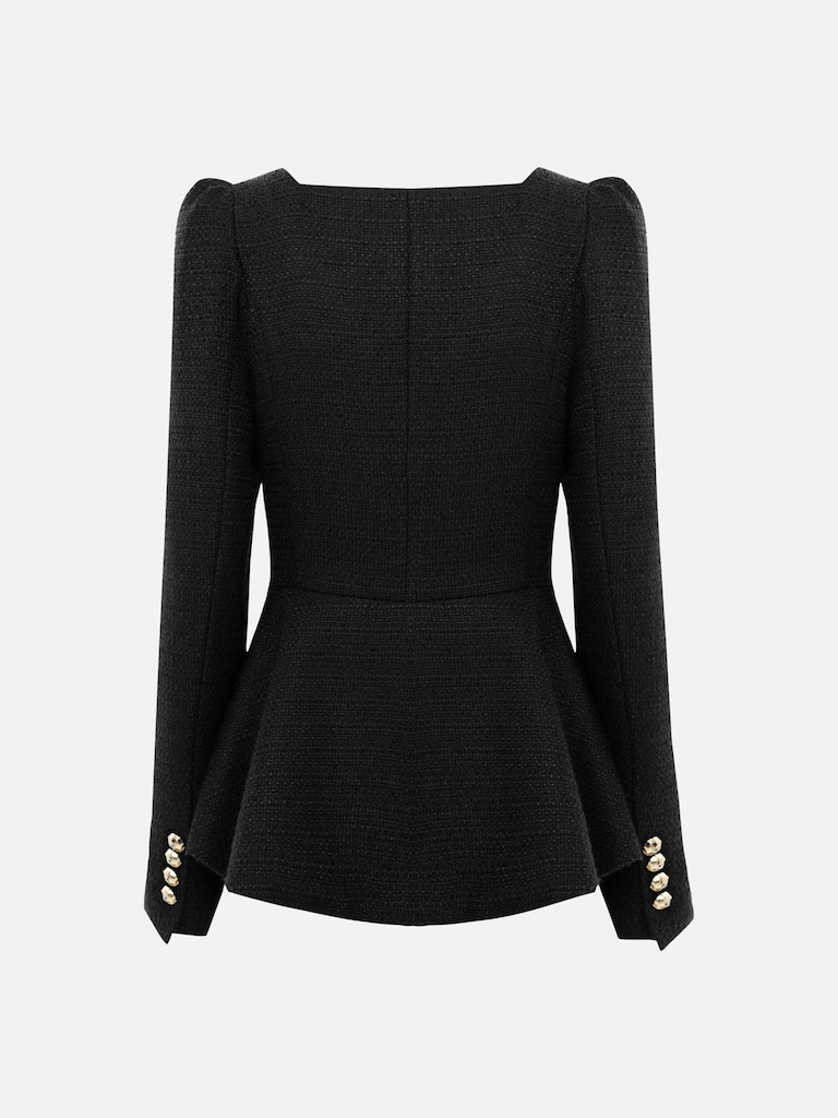 Veste en tweed à encolure carrée et boutons dorés