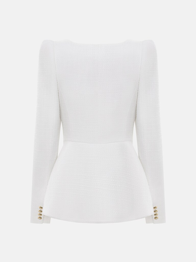 سترة تويد بياقة مربعة وأزرار ذهبية