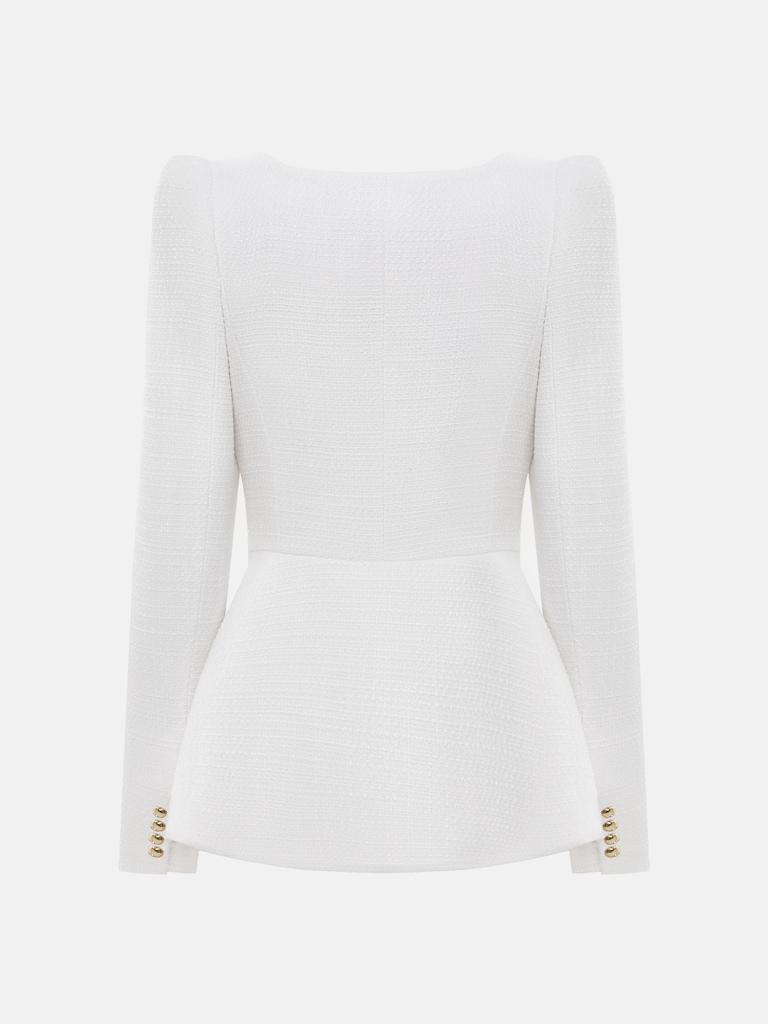 سترة تويد بياقة مربعة وأزرار ذهبية