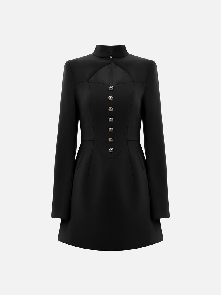 Mini dress with a cut-out at the chest and large buttons	