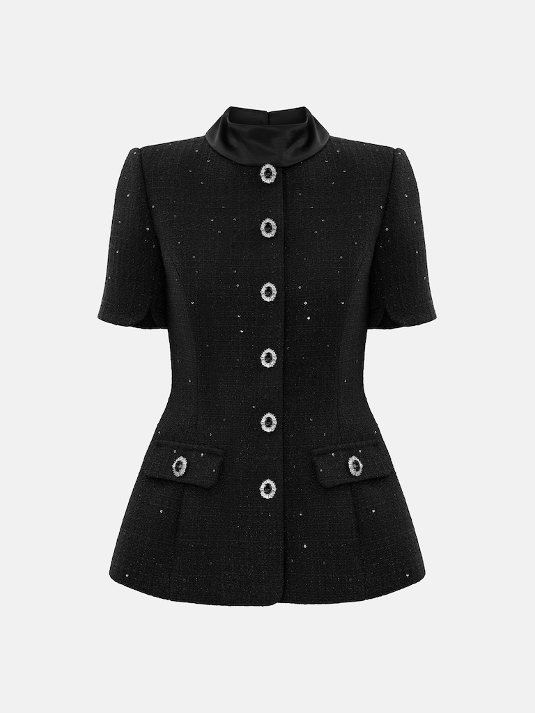 Fitted sequin tweed jacket