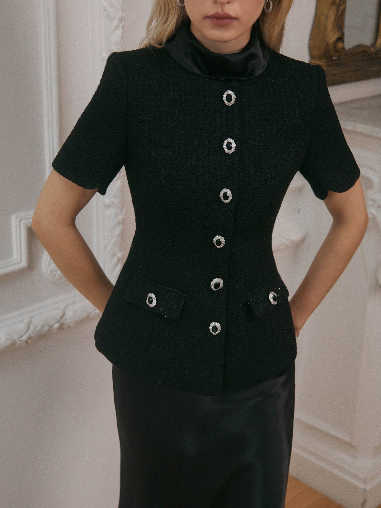 Fitted sequin tweed jacket :: LICHI - Online fashion store