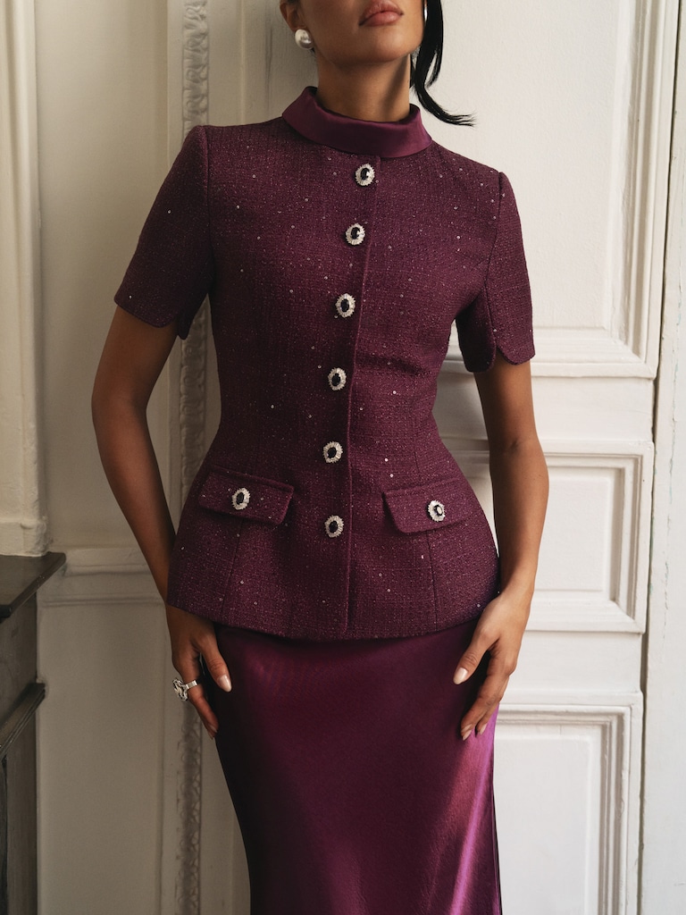 Fitted sequin tweed jacket