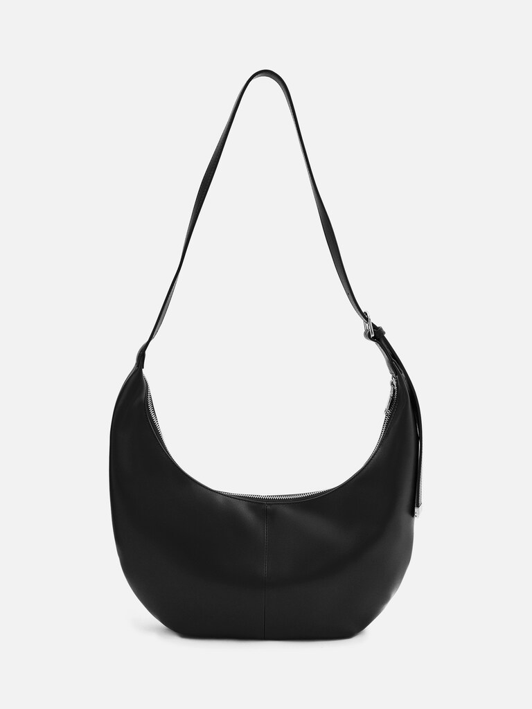 Semi-circular bag with long shoulder strap