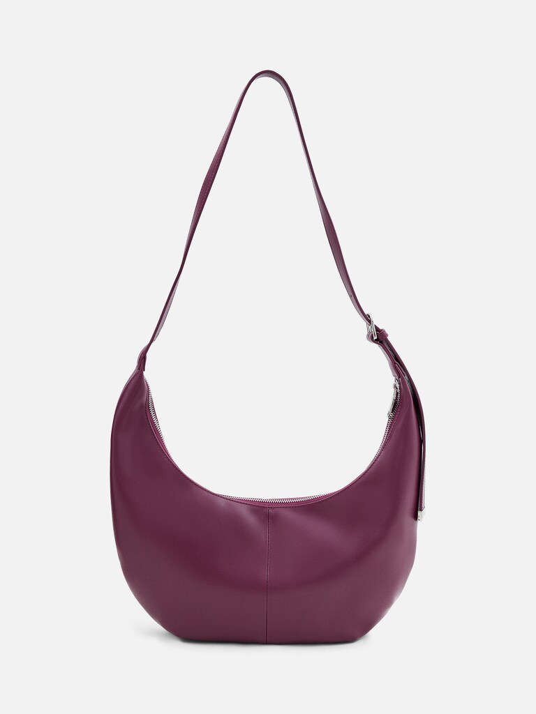 Semi-circular bag with long shoulder strap