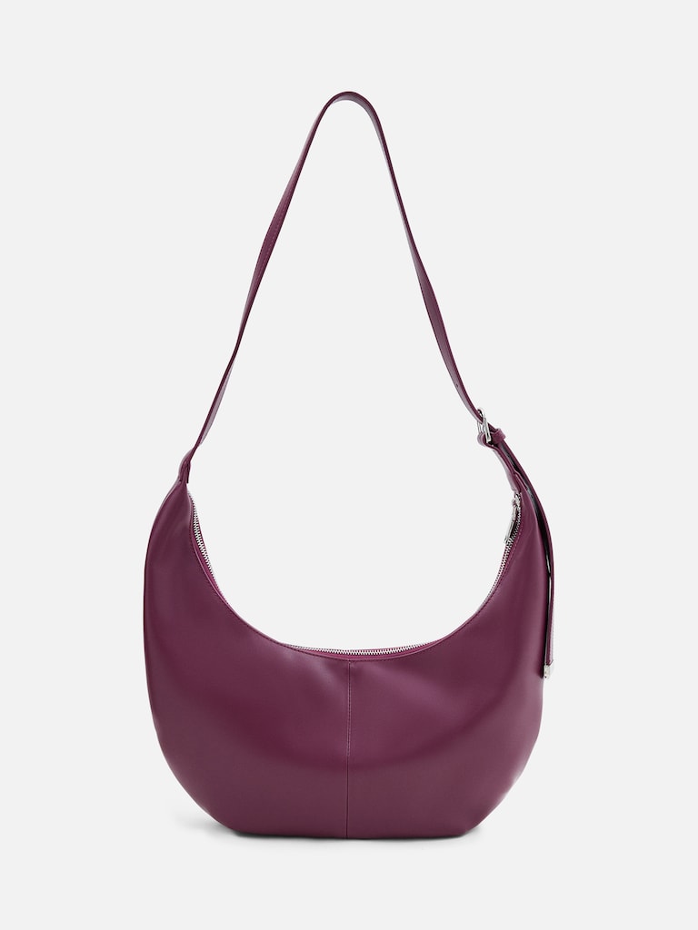 Semi-circular bag with long shoulder strap