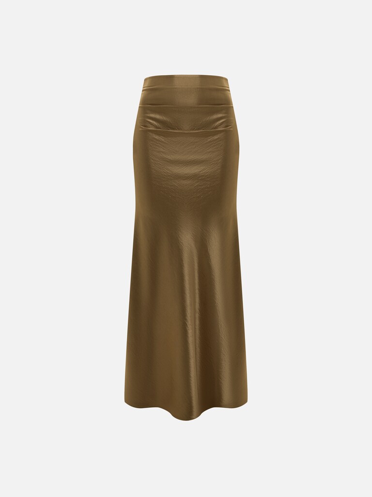 Floor-length maxi skirt in crinkled satin