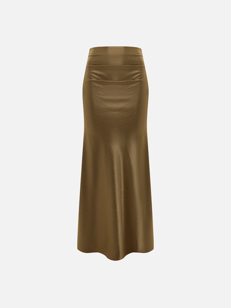 Floor-length maxi skirt in crinkled satin