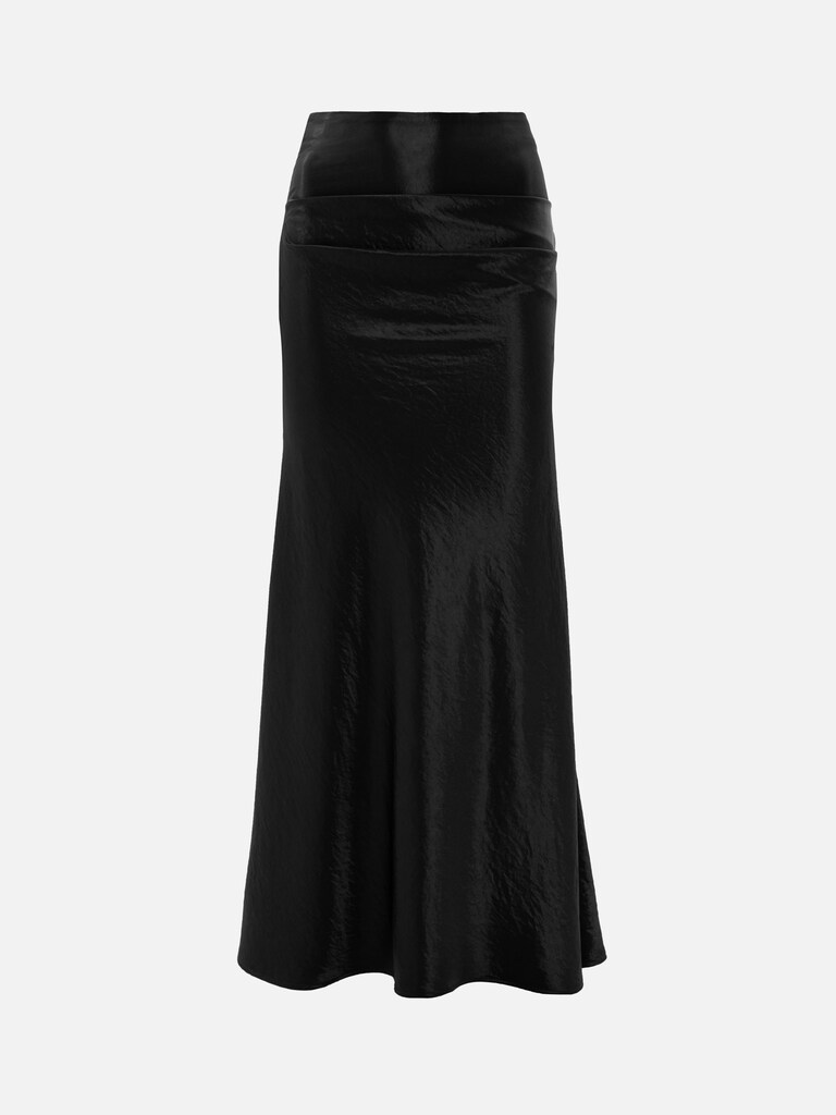 Floor-length maxi skirt in crinkled satin