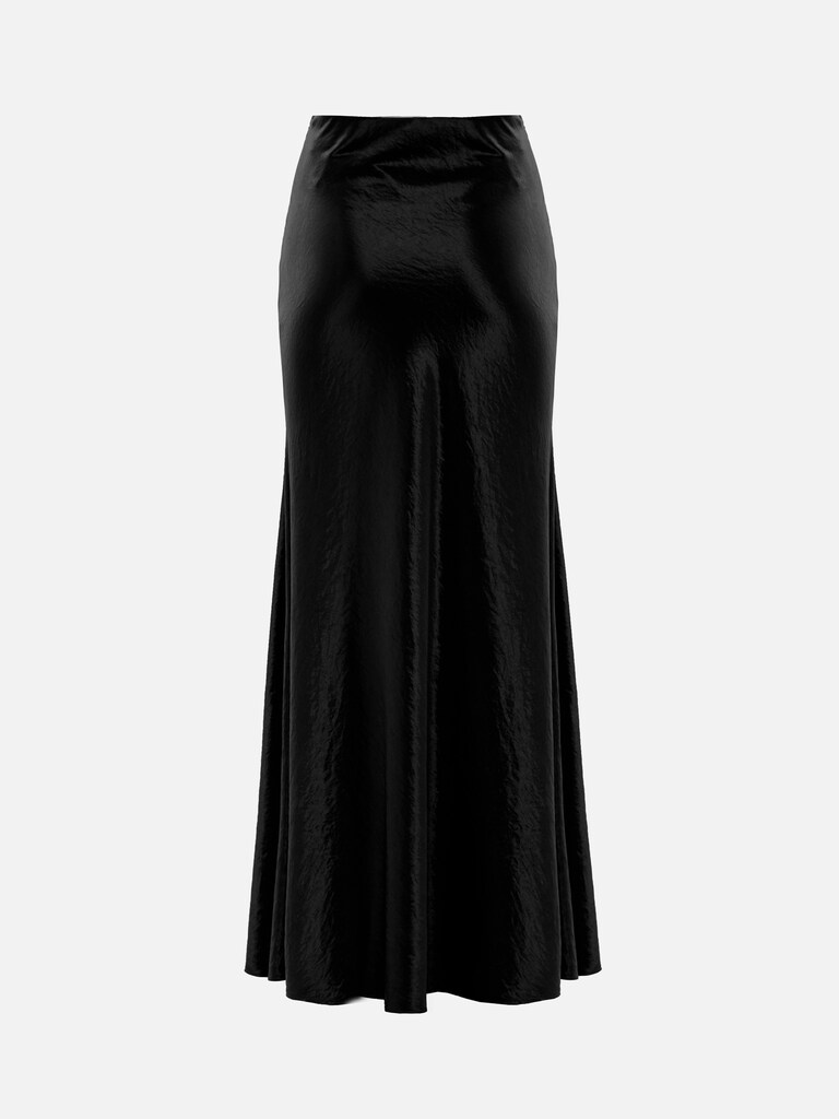 Floor-length maxi skirt in crinkled satin