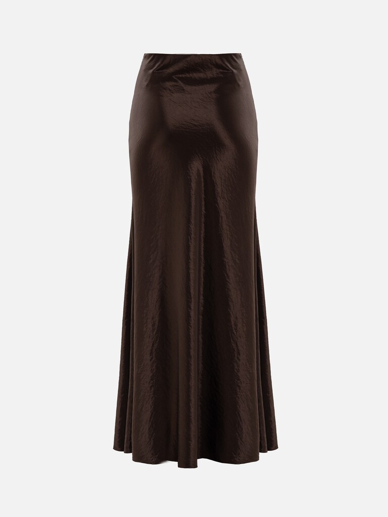 Floor-length maxi skirt in crinkled satin