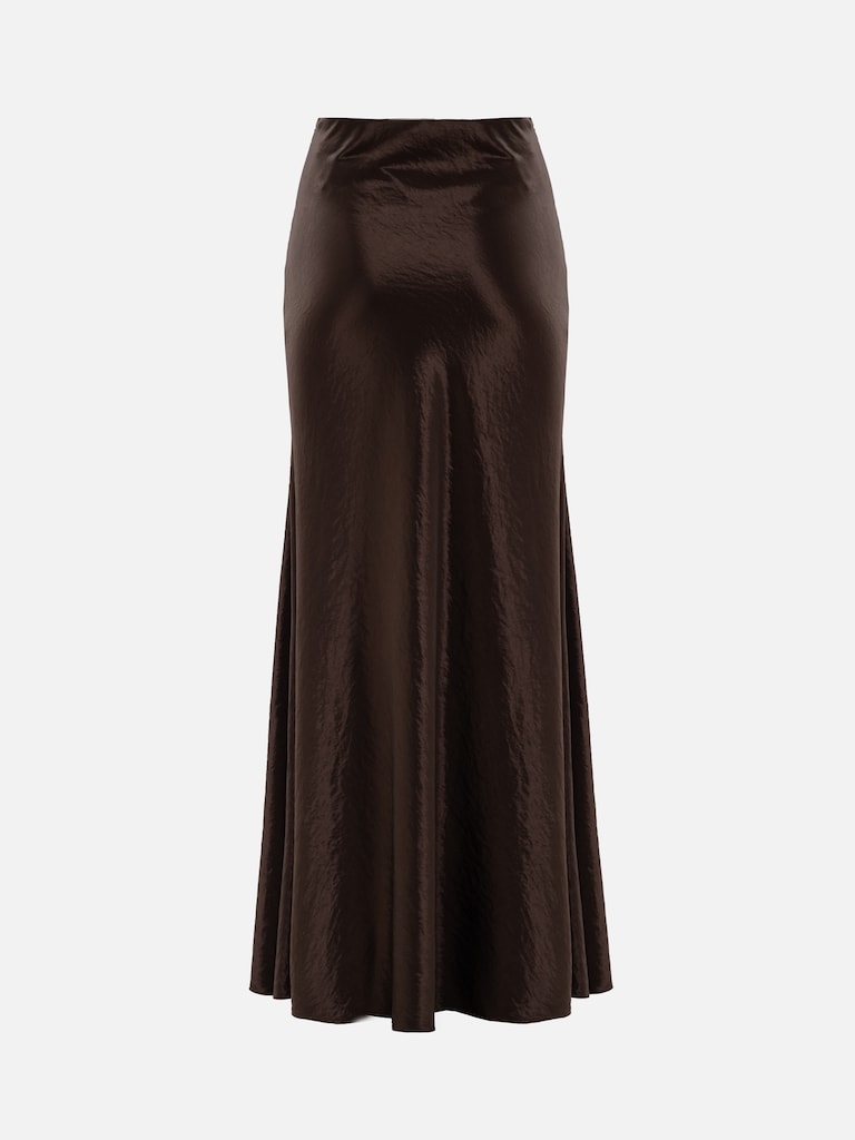 Floor-length maxi skirt in crinkled satin