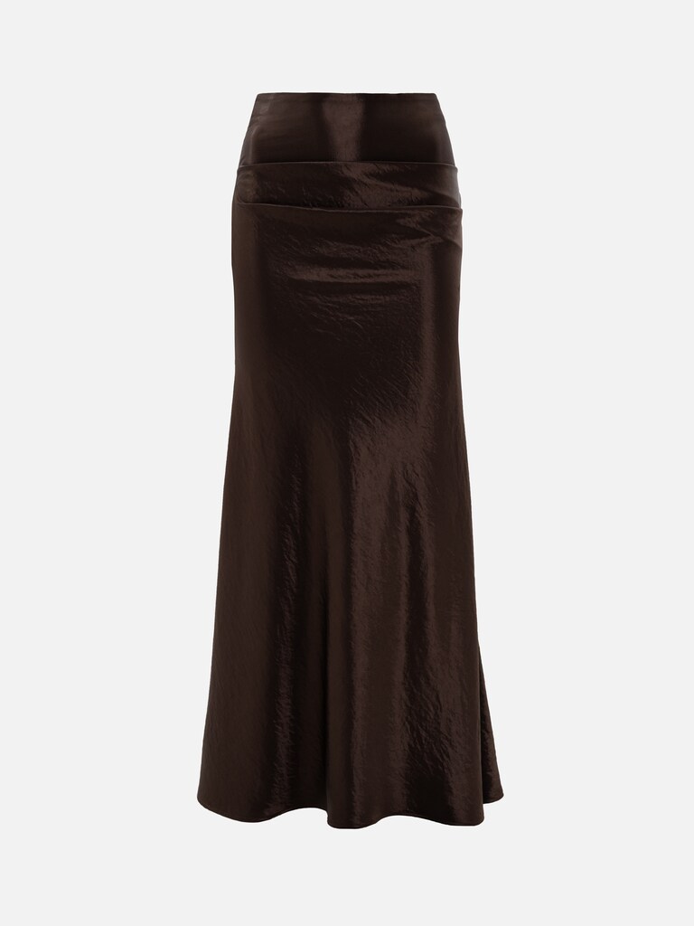 Floor-length maxi skirt in crinkled satin