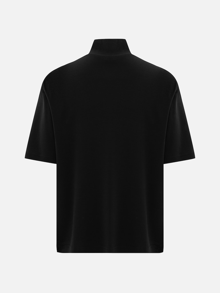 Cotton top with high collar and short sleeves