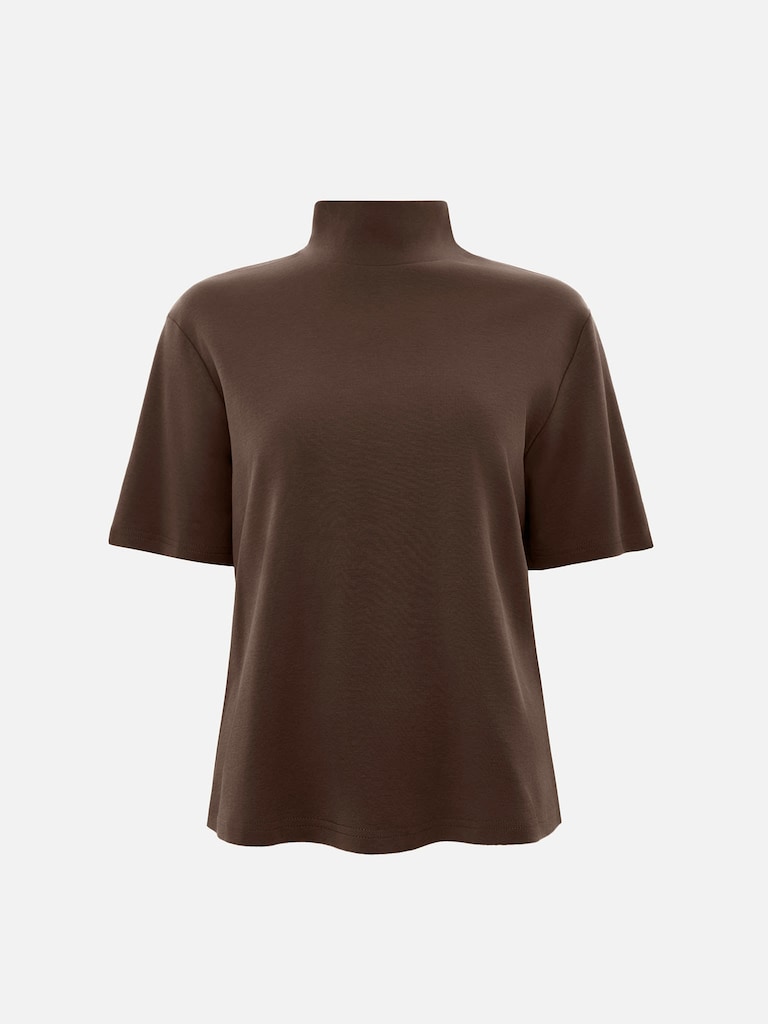 Cotton top with high collar and short sleeves