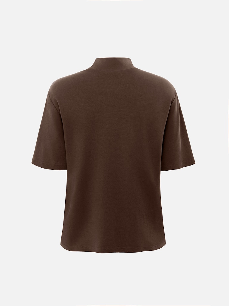 Cotton top with high collar and short sleeves