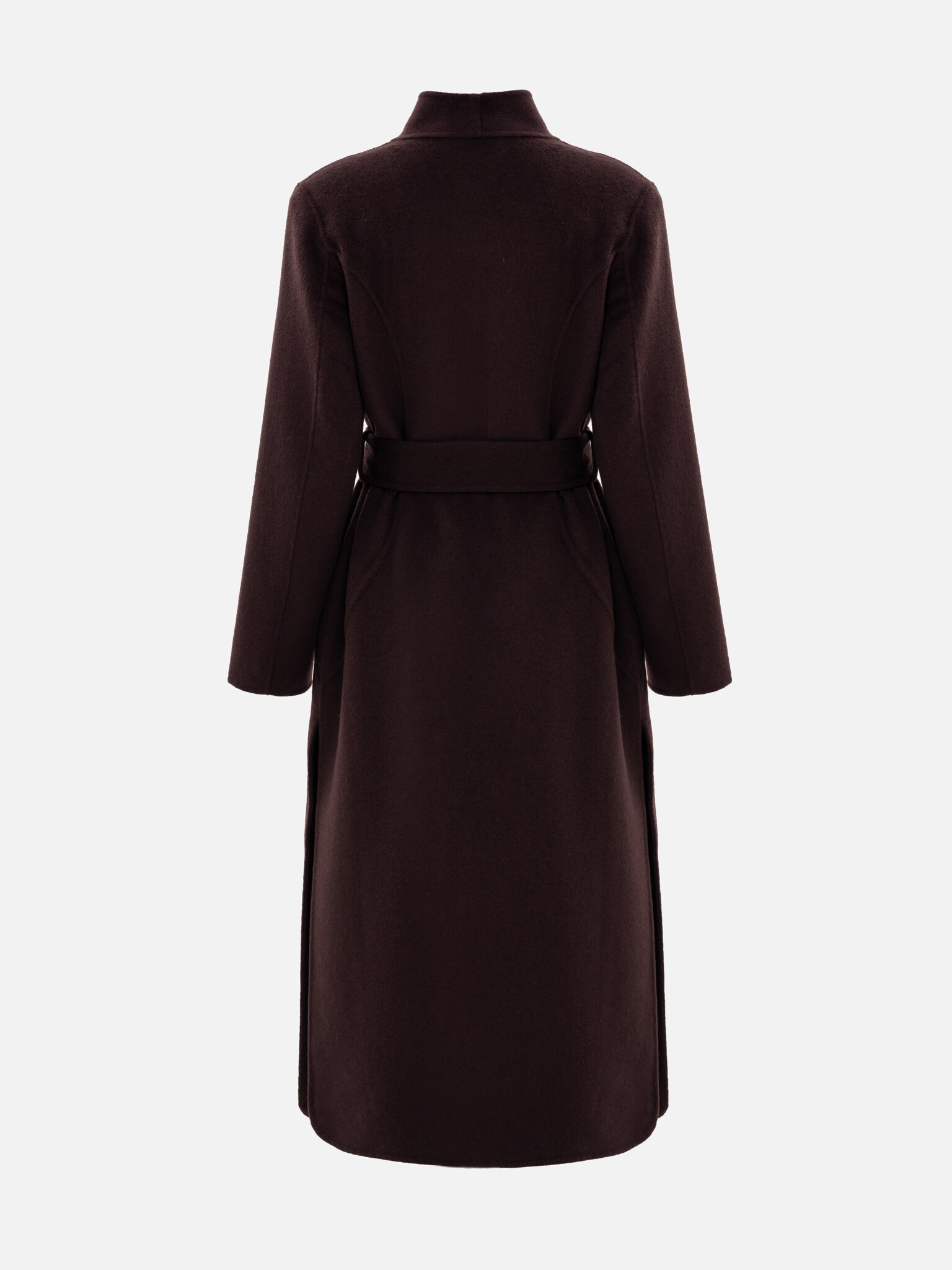 Straight woollen maxi coat with side slits