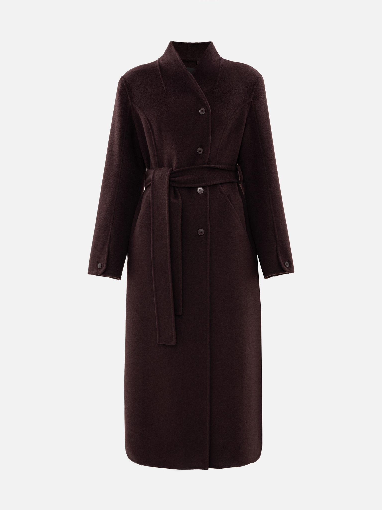 Straight woollen maxi coat with side slits
