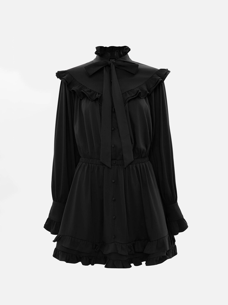 Minikleid mit Kragen, Schleife und Rüschen