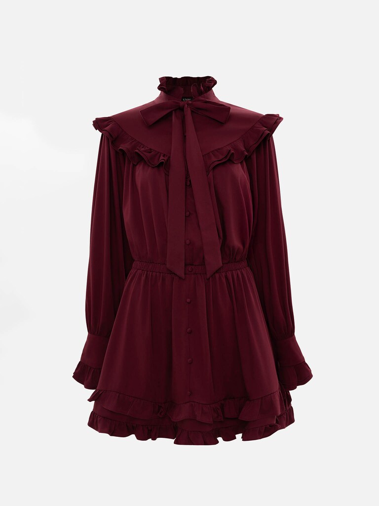 فستان قصير مع ياقة وكشكشة