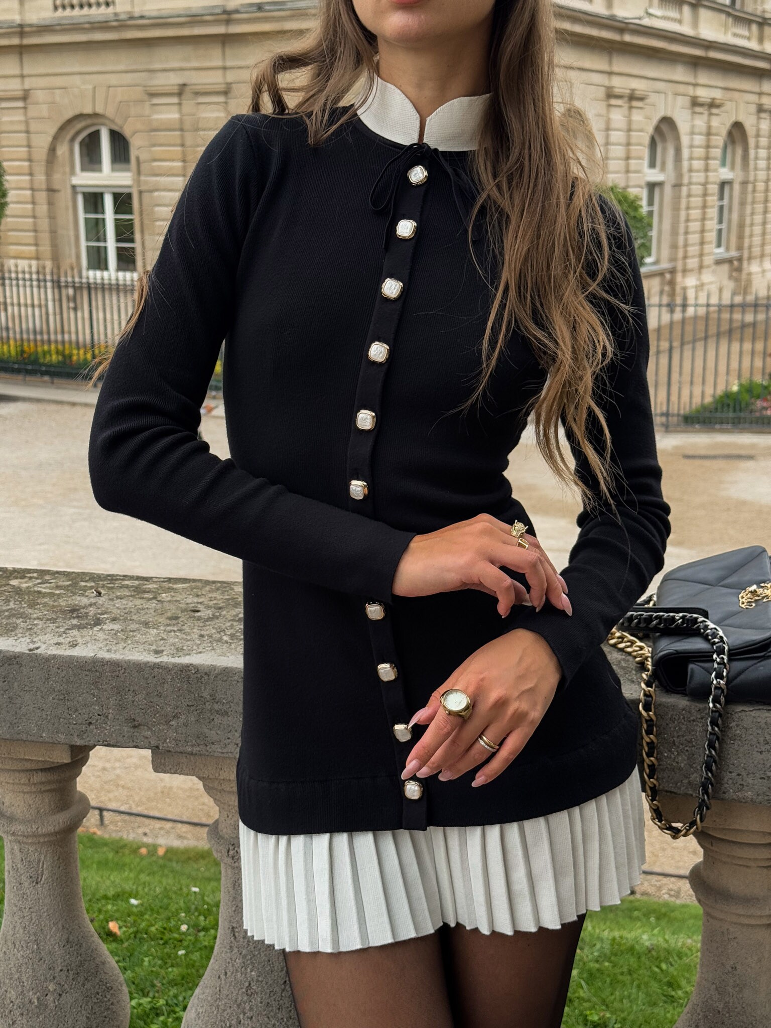 Jersey mini dress with contrasting pleated skirt :: LICHI Online fashion  store