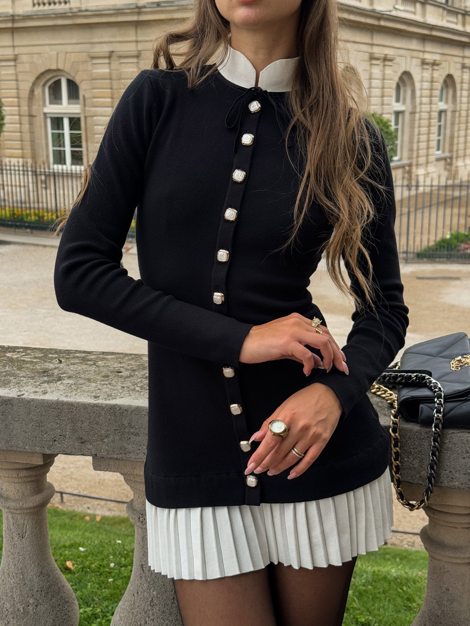 Jersey mini dress with contrasting pleated skirt :: LICHI Online fashion store