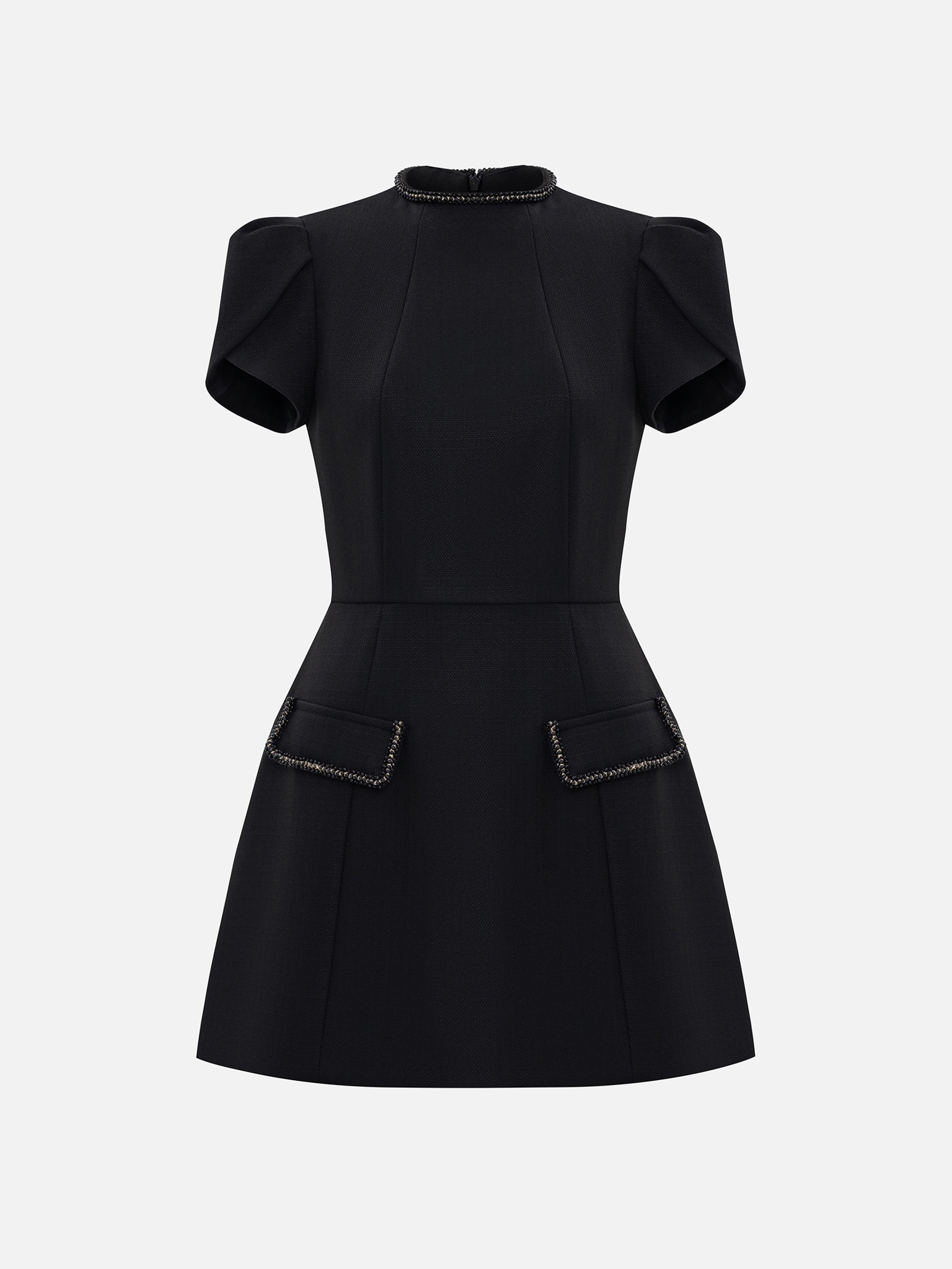 Mini fitted dress with voluminous short sleeves