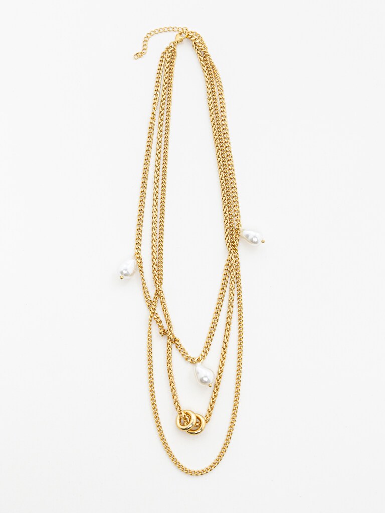 Multi-level golden necklace with large pearls