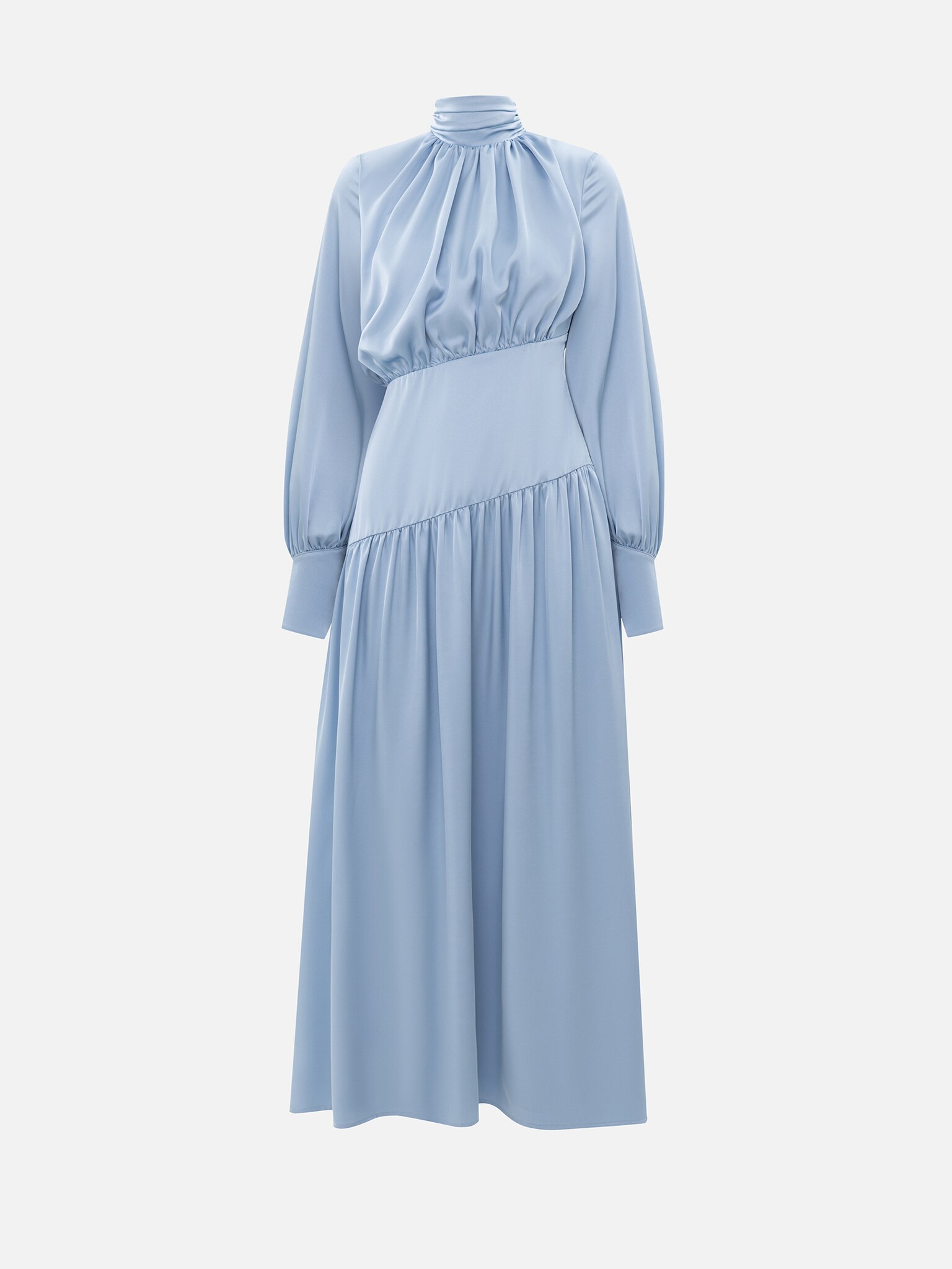 Smooth fitted maxi dress with pleats on the bodice