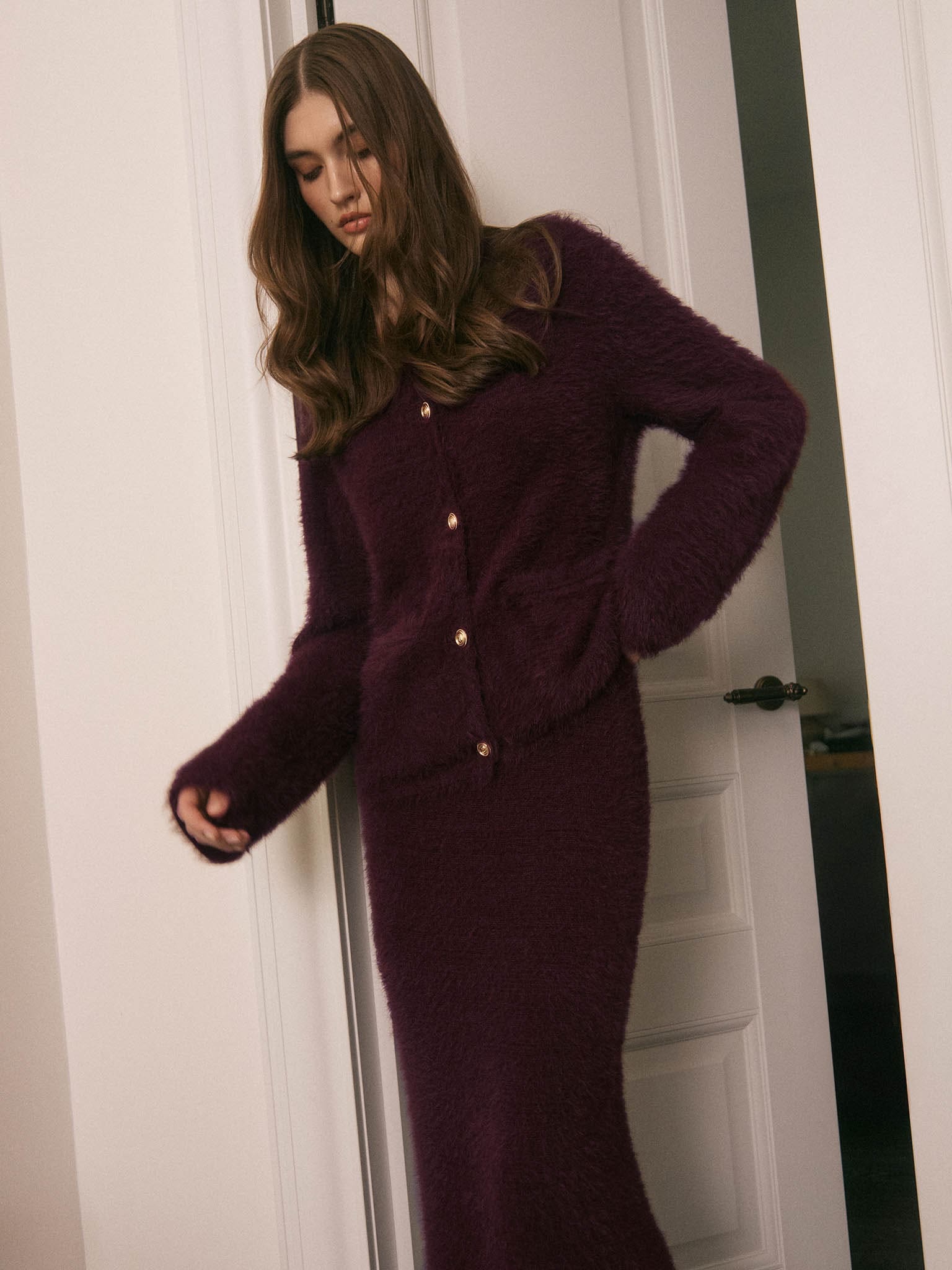 Loose fluffy knitted cardigan